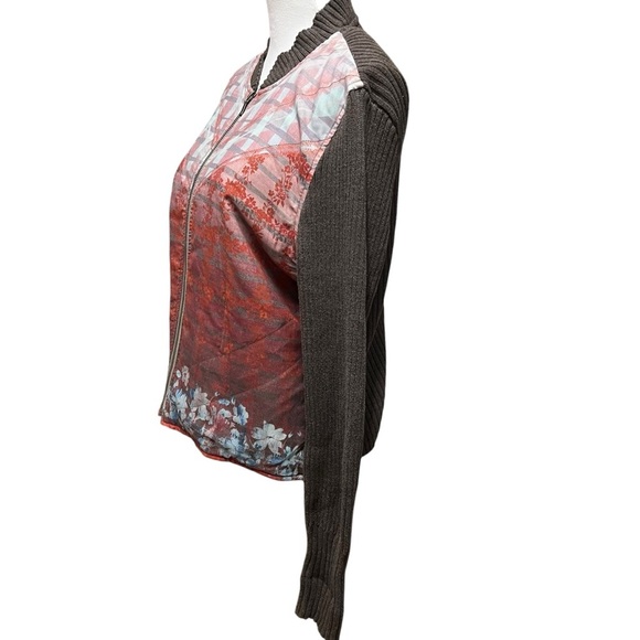 Sundance Southwestern Floral Sweater Silk Panel Bomber Jacket Womens XL Bohemian - Picture 3 of 14
